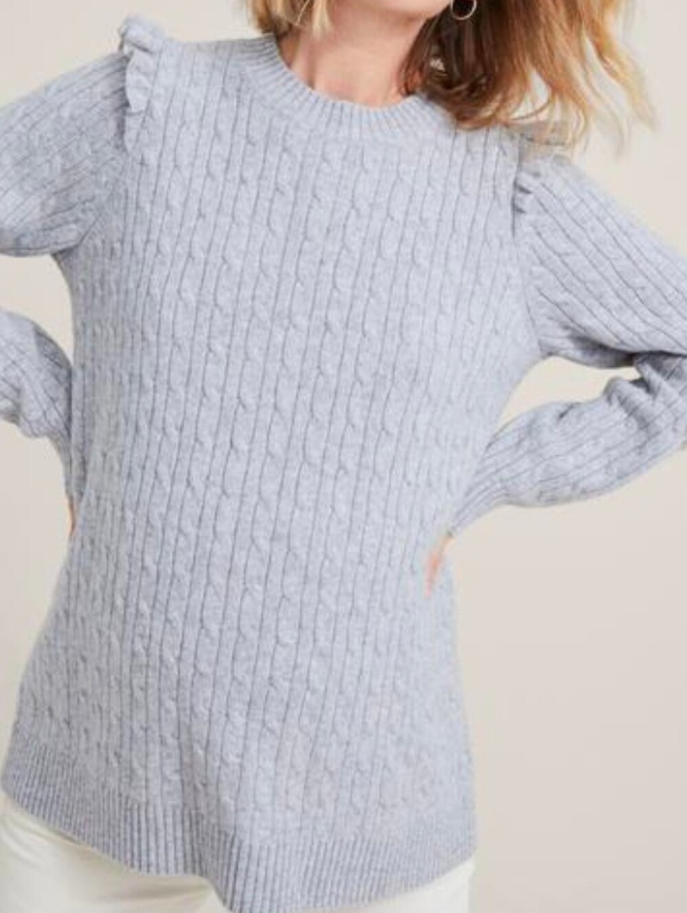 Hatch Maternity Wool Gray Ruffled Knit Sweater
